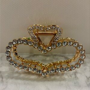 Large Gold Heart Hair Clip with Rhinestones